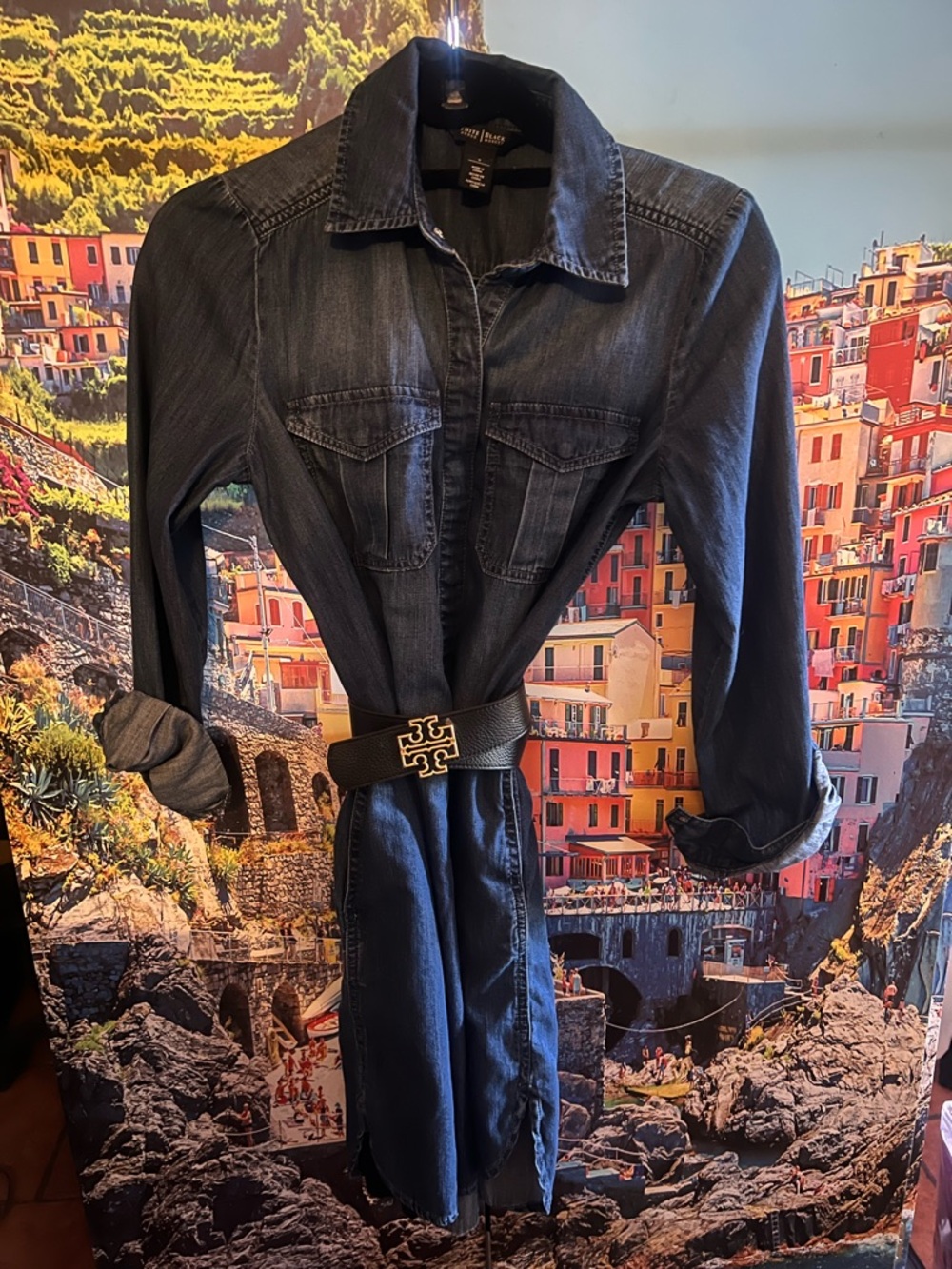 White House Black Market Dark Blue Denim Shirt Dress